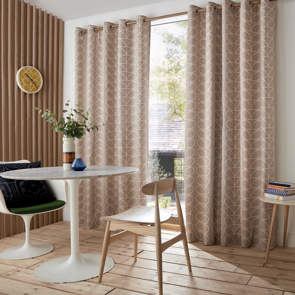 Linear Stem Lined Eyelet Curtains by Orla Kiely - Latte