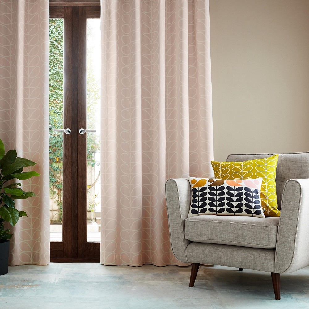 Linear Stem Lined Eyelet Curtains by Orla Kiely - Pink