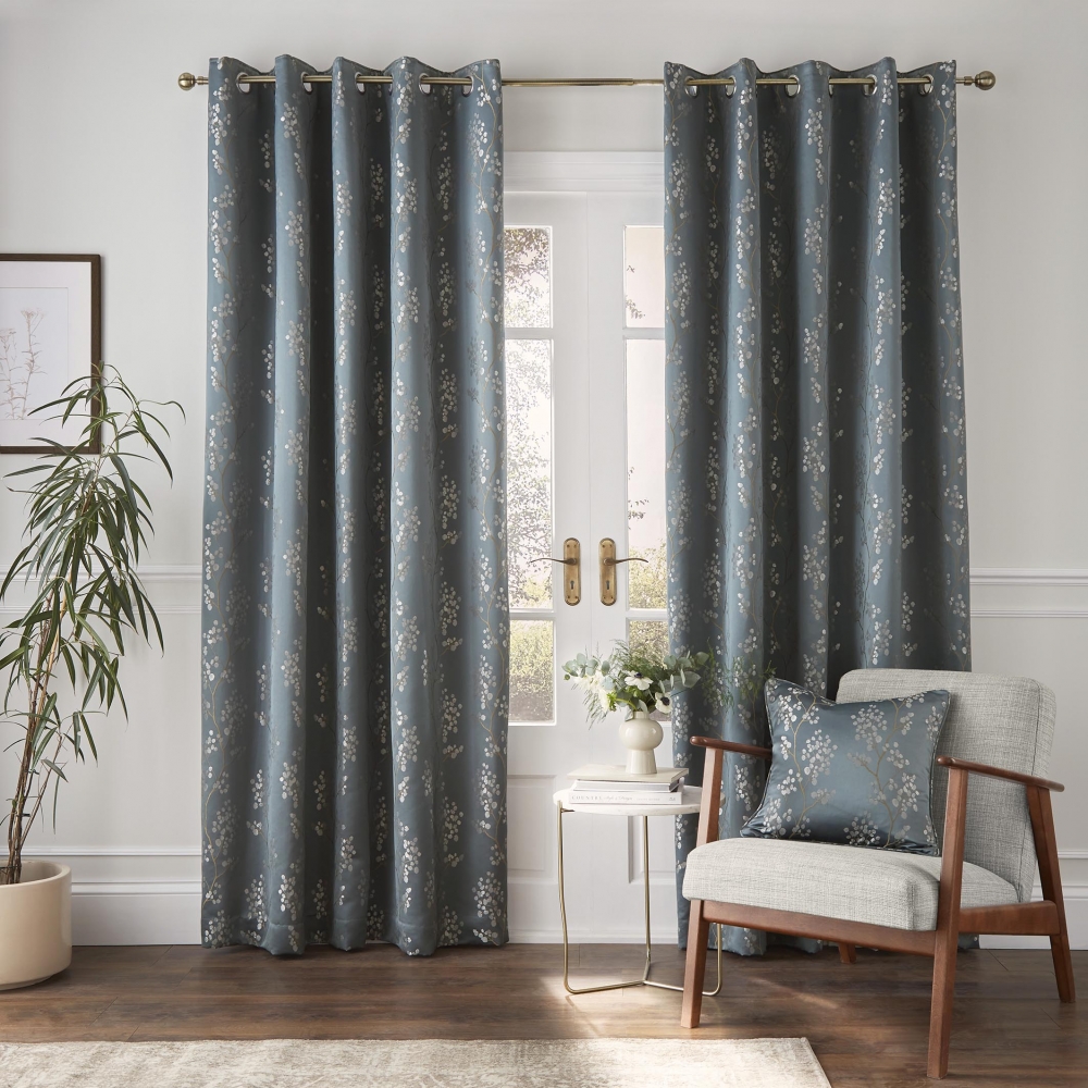 Wilstone Blackout Lined Eyelet Curtains by Ashley Wilde - Midnight